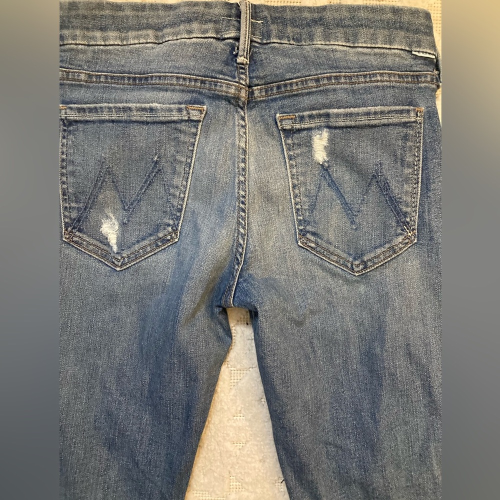 MOTHER High Rise Ripped Jeans - Light Blue - Picture 5 of 6